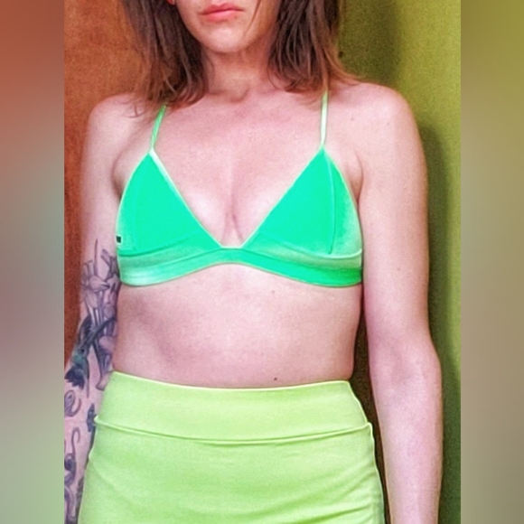 S top, XXS bottom, *Rare* Triangl- lime neoprene Small top, XXS bottom, D cup - Picture 3 of 16